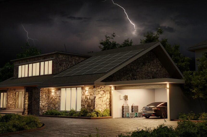 Intelligentes Schloss in einer Haustür, das sich per Smartphone öffnet und den Heizungsregler im Flur automatisch anpasst, um Energie zu sparen.