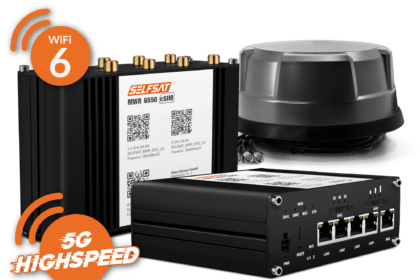 SELFSAT MWR 6550 eSIM 5G Cat 19 WiFi 6 WLAN Router bis 3,4 Gbps inkl. Panorama Antenne schwarz - Produktbild