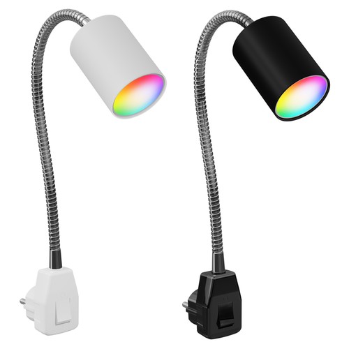 GU10 Steckdosenlampe WAIKA Schwanenhals, Schalter, weiß