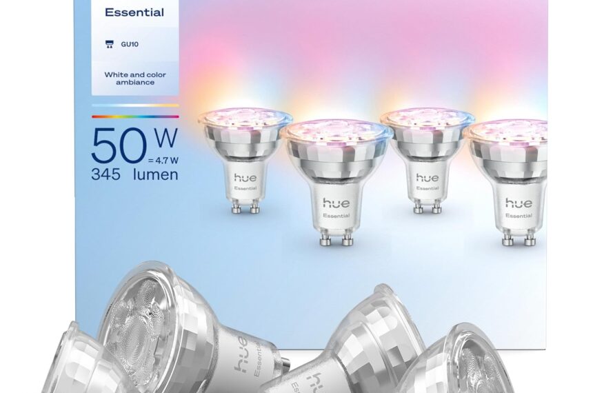 Philips Hue Essential Smart LED GU10 Spotlight, Weiß und Farbe, 345 lm Energiesparlampen, dimmbar, LED Leuchtmittel kompatibe